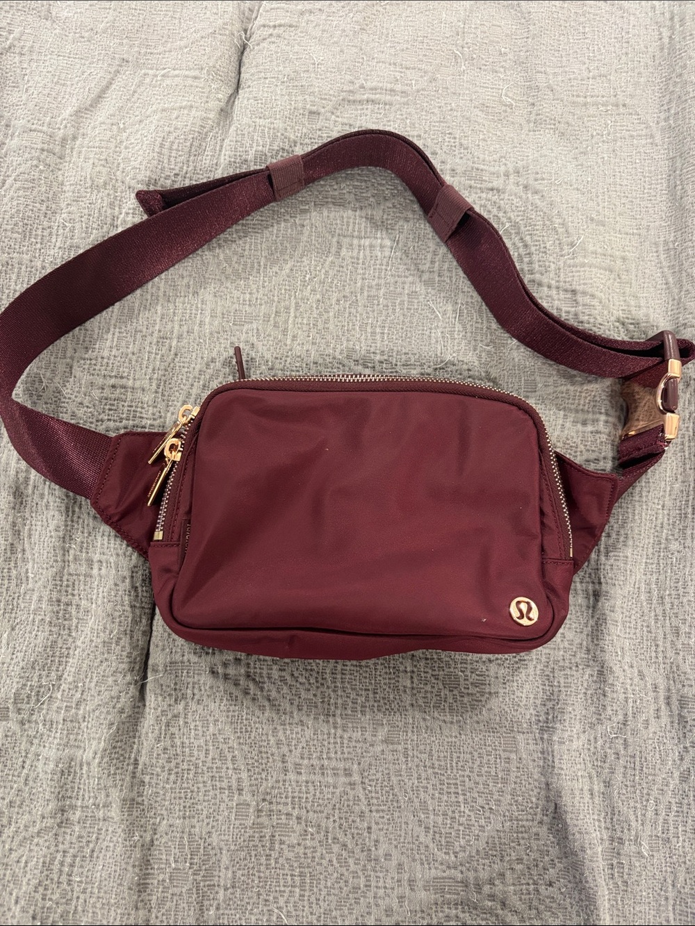 lululemon athletica Burgundy Crossbody Belt Bag with Gold Accents